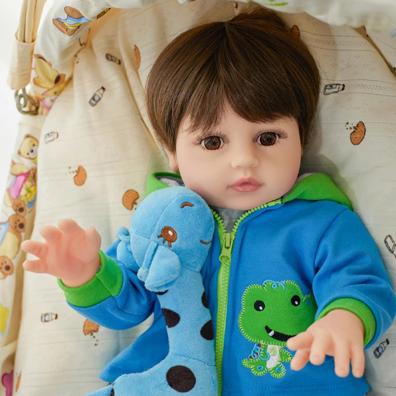 عروسک سیلیکونی وینیل واقعی 18 اینچی(45 سانتیمتر)با لباس آبی رنگ و به همراه عروسک کوچک و لوازم جانبی برای سن +۳ Image