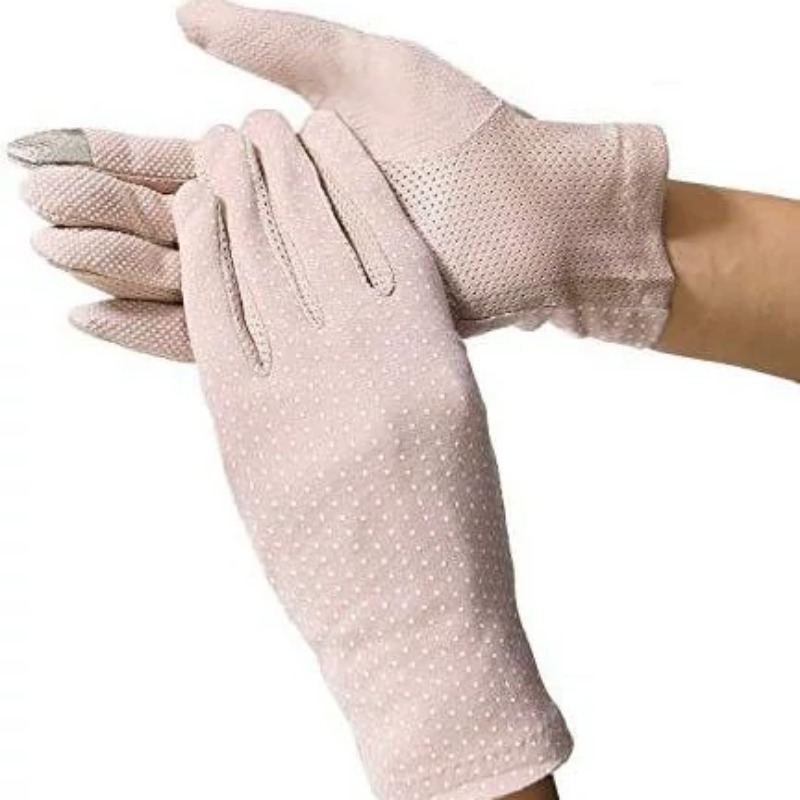 دستکش های زنانه نخی ضد آفتاب،طرح توپ توپی،سبک،تنفسی و محافظ در برابر اشعه uv،مناسب برای رانندگی،پیاده روی،رنگ یاسی Image