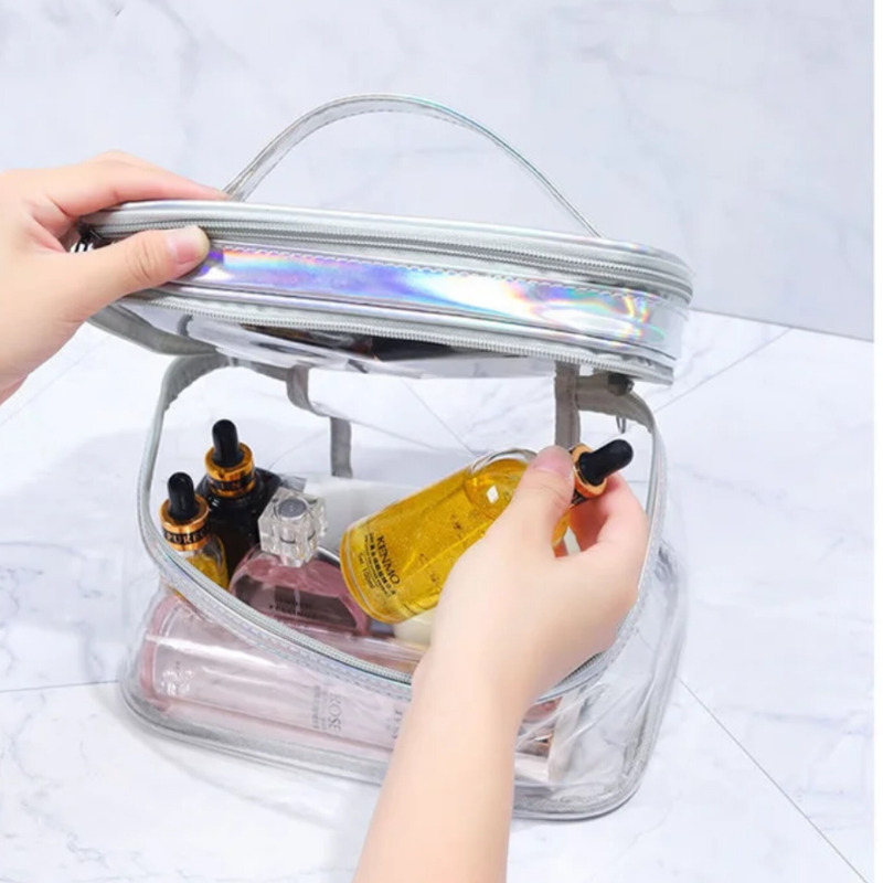 کیف آرایشی شفاف دو لایه ضدآب | مناسب سفر و نظم‌دهی لوازم بهداشتی و آرایشی Image
