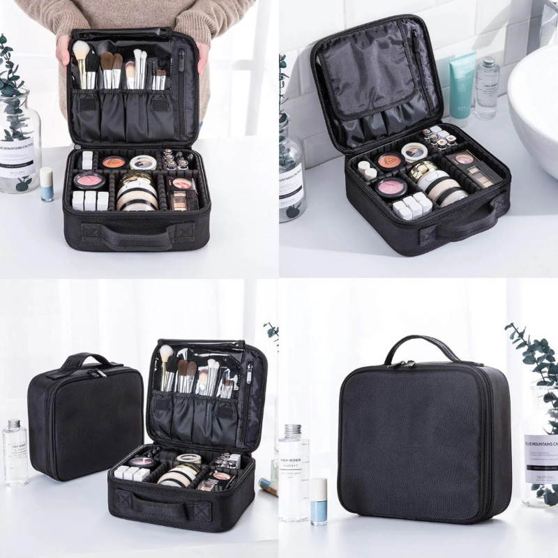 کیف لوازم آرایشی مسافرتی دو زیپ با تقسیم‌بندی قابل تنظیم Image