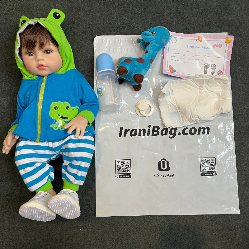 عروسک سیلیکونی وینیل واقعی 18 اینچی(45 سانتیمتر)با لباس آبی رنگ و به همراه عروسک کوچک و لوازم جانبی برای سن +۳ Image