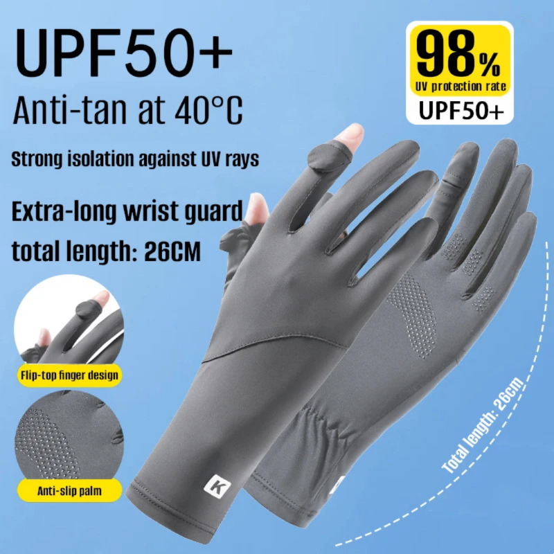 دستکش ضد آفتاب و ضد برنزه شدن UV Protection Gloves خاکستری تیره، محافظ پوست دست در برابر اشعه خورشید، مناسب برای استفاده روزانه و رانندگی Image