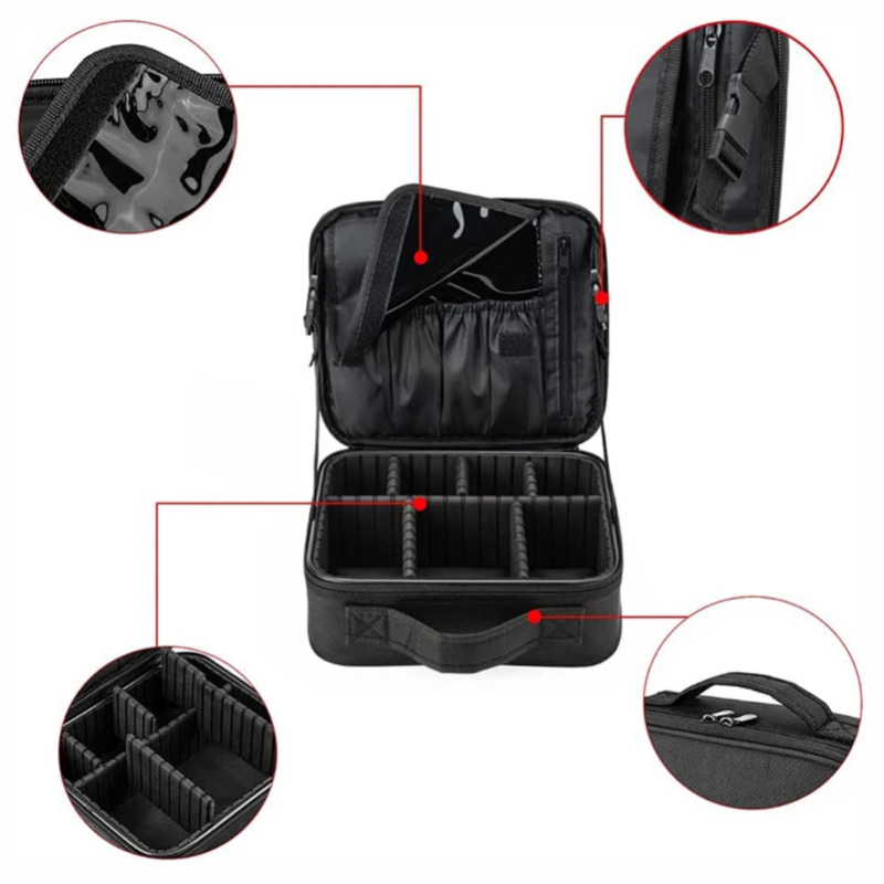 کیف لوازم آرایشی مسافرتی دو زیپ با تقسیم‌بندی قابل تنظیم Image