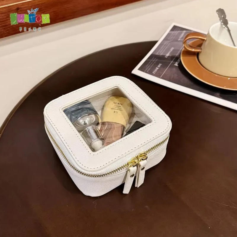 کیف آرایشی مینی شفاف  | کیف چرمی ضدآب مناسب کیف دستی و سفر سفید