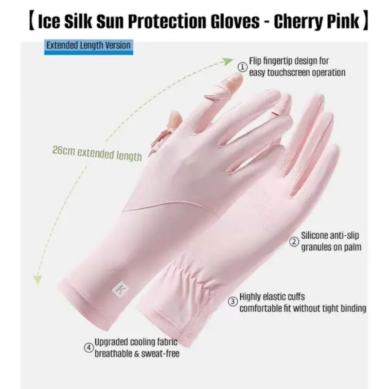 دستکش ضد آفتاب و ضد برنزه شدن UV Protection Gloves رنگ صورتی، محافظ پوست دست در برابر اشعه خورشید، مناسب برای استفاده روزانه و رانندگی Image