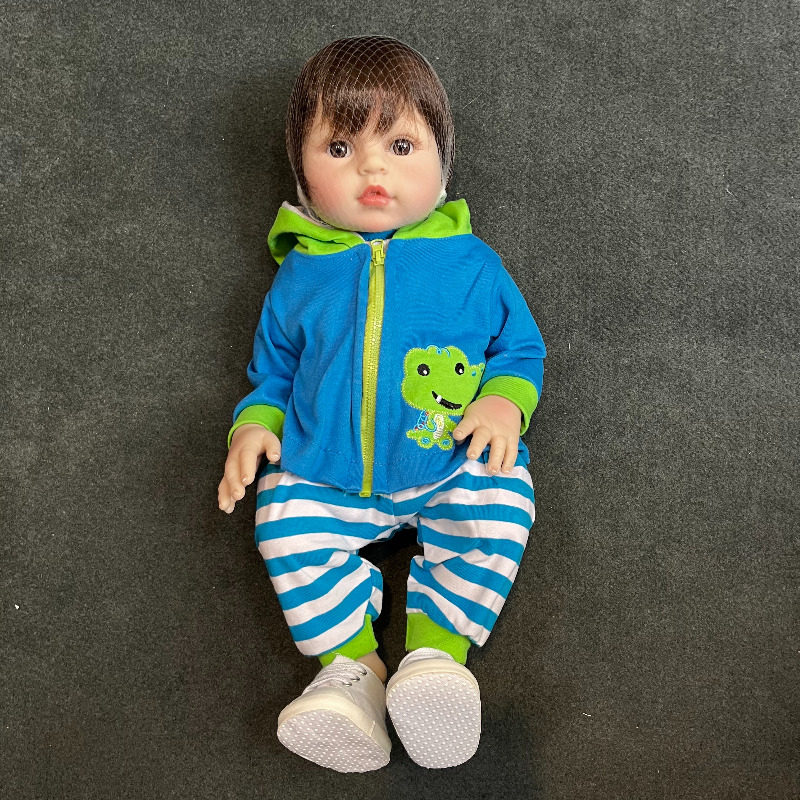 عروسک سیلیکونی وینیل واقعی 18 اینچی(45 سانتیمتر)با لباس آبی رنگ و به همراه عروسک کوچک و لوازم جانبی برای سن +۳ Image