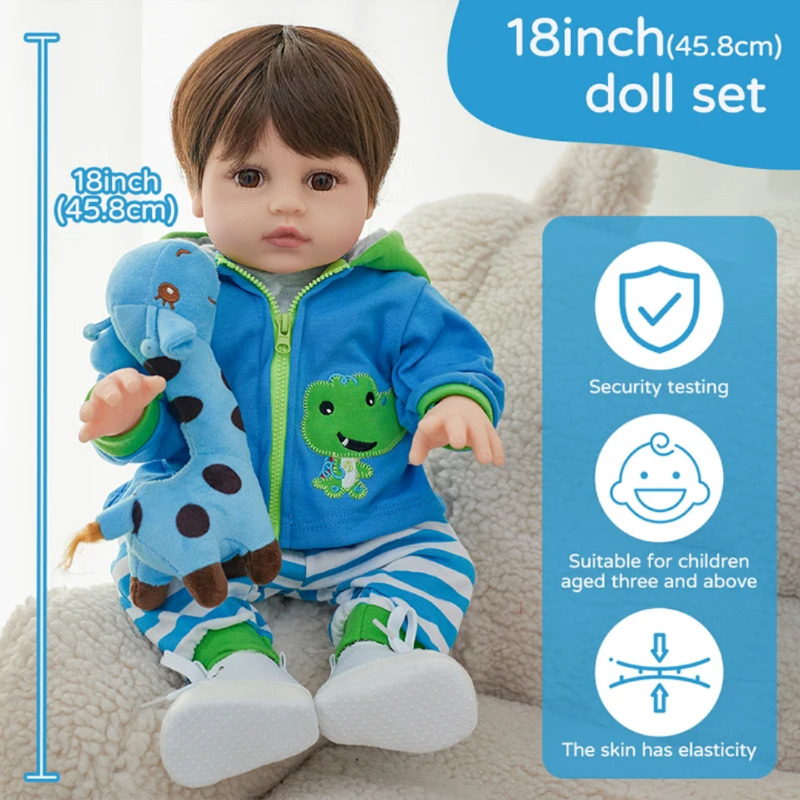 عروسک سیلیکونی وینیل واقعی 18 اینچی(45 سانتیمتر)با لباس آبی رنگ و به همراه عروسک کوچک و لوازم جانبی برای سن +۳ Image