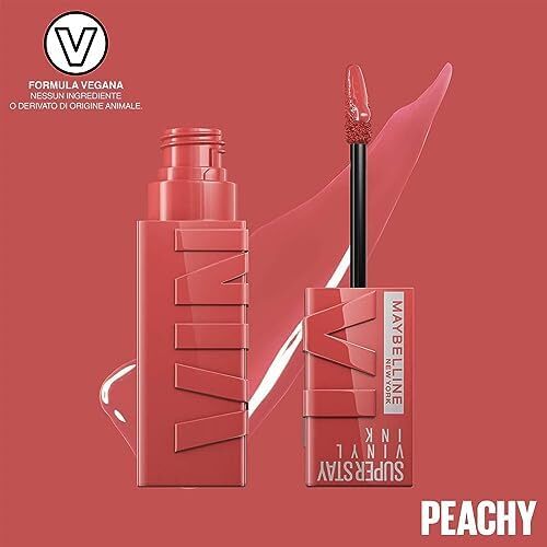 رژ لب براق ضد انتقال رنگ لباس بلند Maybelline New York Super Stay Vinyl Ink, 15 PEACHY Image