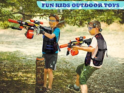 مسلسل خودکار Toy Guns با کیت جلیقه تاکتیکی - تفنگ تک تیرانداز اسباب بازی با دو پایه - گیره مجله درام و 120 دارت - اسباب بازی اسلحه فوم برای پسران 8-12 کودک بزرگسال هدایای کریسمس تولد Image