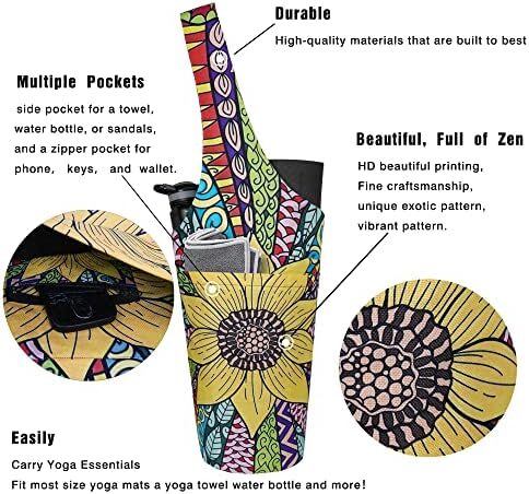 کیف مت یوگا چاپ شده مد روز با جیب کناری بزرگ و جیب زیپ دار کیف یوگا بلند و مناسب تشک های بزرگ - دارای لوازم جانبی یوگا بیشتر