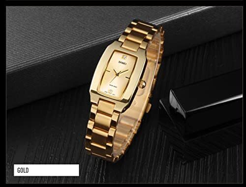 ساعت SKMEI برای زنانه زنانه زنانه ساده لوکس ضد زنگ مربعی مدل لباس ضد آب کوارتز آنالوگ کوچک و باریک لباس گاه به گاه همسر هدیه دخترانه ساعت مچی طلا Image