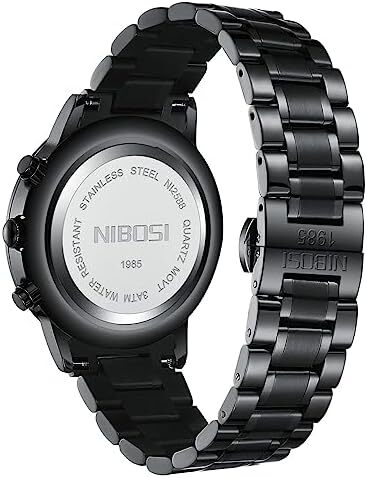 ساعت‌های مردانه NIBOSI ساعت‌های مینیمالیستی آنالوگ مشکی ساعت‌های مردانه تجاری کرنوگراف ساعت‌های مچی معمولی نظامی ساعت‌های مچی استیل ضد زنگ تاریخ Image