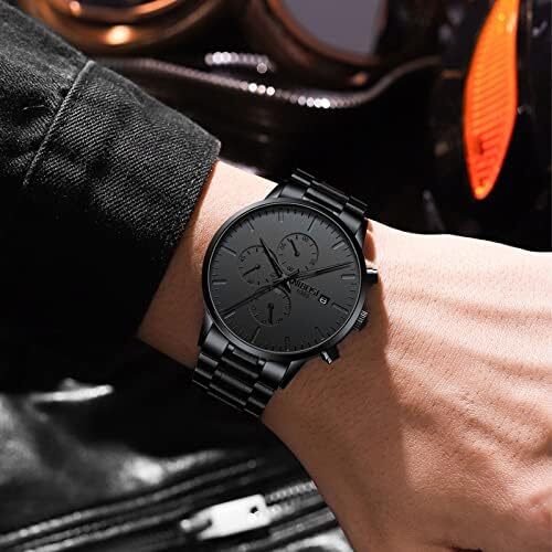 ساعت‌های مردانه NIBOSI ساعت‌های مینیمالیستی آنالوگ مشکی ساعت‌های مردانه تجاری کرنوگراف ساعت‌های مچی معمولی نظامی ساعت‌های مچی استیل ضد زنگ تاریخ Image