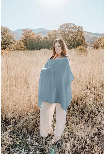 پوشش شیردهی کنسی موسلین برای شیردهی نوزاد، پوشش شیردهی ۱۰۰٪ پنبه‌ای قابل تنفس با حلقه سخت برای پیشبند مادر، چتر صندلی خودرو چندمنظوره (آبی) Image