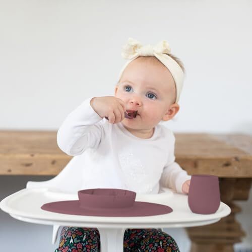 ست غذای اول ezpz (رنگ مایل به بنفش) - ست تغذیه نوزاد ۱۰۰% سیلیکونی با زیرپایی، لیوان آموزشی و قاشق برای غذای اول + روش تغذیه با هدایت نوزاد - مناسب برای ۴ ماه به بالا Image