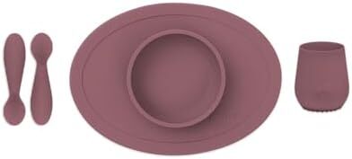 ست غذای اول ezpz (رنگ مایل به بنفش) - ست تغذیه نوزاد ۱۰۰% سیلیکونی با زیرپایی، لیوان آموزشی و قاشق برای غذای اول + روش تغذیه با هدایت نوزاد - مناسب برای ۴ ماه به بالا Image