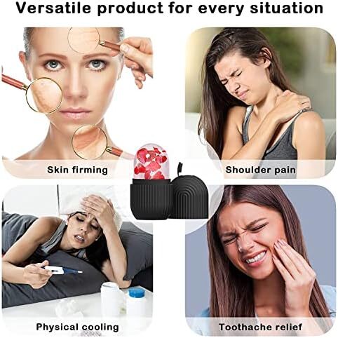 غلتک یخی نیوانت برای صورت، غلتک یخی ماساژ زیبایی صورت، غلتک یخی مکعب درخشان برای صورت، ابزار مراقبت از پوست برای چین و چروک دور چشم، کاهش پف آکنه (مشکی) Image