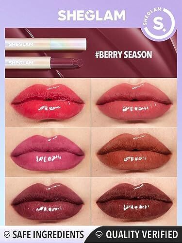 آرایش SHEGLAM - Pout-Perfect Shine Lip Plumper - Moisturizing Plumping Solid Lip Glass Non-Stick Nourishing (فصل توت) Image