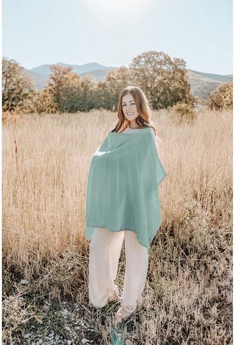 پوشش شیردهی کنسی موسلین برای شیردهی نوزاد، پوشش شیردهی ۱۰۰٪ پنبه‌ای قابل تنفس با حلقه سخت برای پیشبند مادر، چتر صندلی خودرو چندمنظوره (سبز روشن) (BRJ08) Image