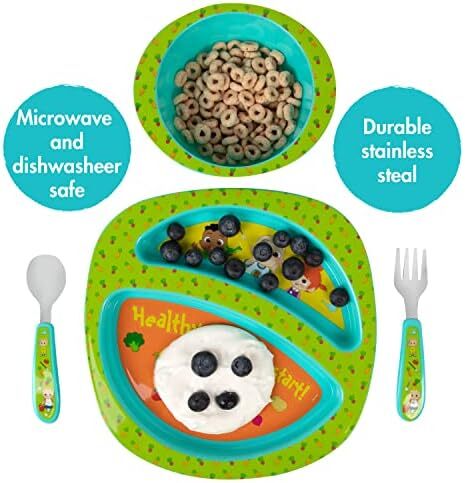 ست غذاخوری ۴ تکه کودکانه CoComelon از برند The First Years شامل کاسه، بشقاب، چنگال و قاشق ایمن برای ماشین ظرفشویی و بدون BPA Image