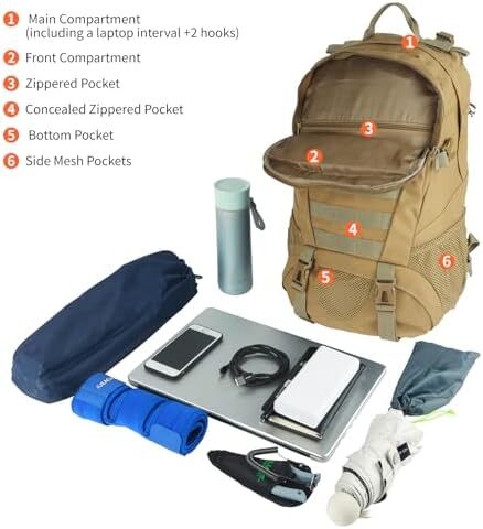 کوله پشتی تاکتیکی Jueachy برای مردان Molle Military Rocksack Pack 30L ضد آب با پچ پرچم ایالات متحده آمریکا Image