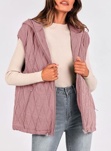 جلیقه لحاف دار پاییزی زنانه PRETTYGARDEN لباس بیرونی کت زمستانی ژاکت بدون آستین سرپوش دار زیپ دار Image