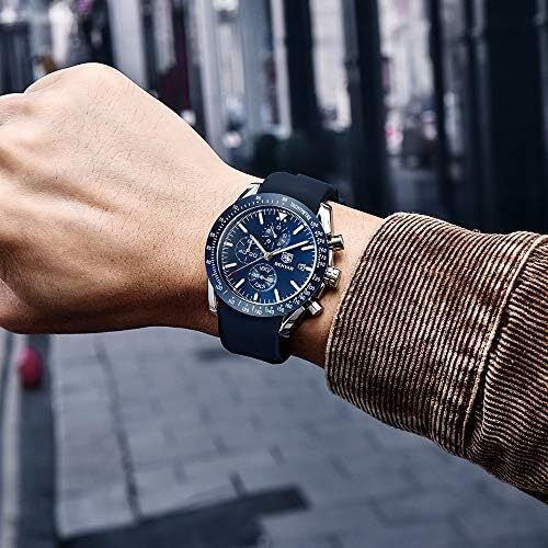 ساعت مچی مردانه BY BENYAR ساعت چند کاره کرونوگراف تاریخ کوارتز مردانه استیل ضد زنگ مشکی/بند چرم قهوه ای آنالوگ ساعت مچی هدیه برای مردان مشاغل معمولی Image