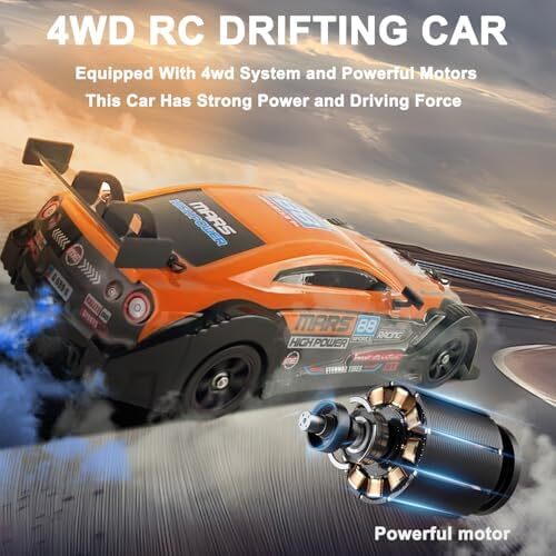 ماشین کنترل از راه دور ماشین RC Drift ماشین 1:16 مقیاس 4WD 18KM/H مدل ماشین با سرعت بالا 2.4GHz با چراغ LED اسپری لاستیک تایر مسابقه ای ماشین اسباب بازی اسپرت برای بزرگسالان پسر دختر هدیه بچه ها 2 عدد باتری قابل شارژ Image