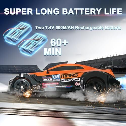 ماشین کنترل از راه دور ماشین RC Drift ماشین 1:16 مقیاس 4WD 18KM/H مدل ماشین با سرعت بالا 2.4GHz با چراغ LED اسپری لاستیک تایر مسابقه ای ماشین اسباب بازی اسپرت برای بزرگسالان پسر دختر هدیه بچه ها 2 عدد باتری قابل شارژ Image