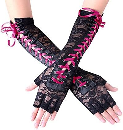 دستکش زنانه بدون انگشت JISEN با آرنج بند استیمپانک گرم کننده بازو Image