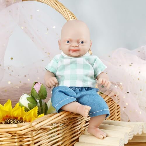 Vollence 7 اینچ Micro Preemie Full Body Silicone Baby Doll Boy Lifelike Mini Reborn Doll Surprice Children Anti-Stress, Ned painted Image