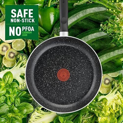 TEFAL Cookware Set | Dark Stone 11 pc Cooking set |Non-stick | Stewpots 22/24/28 cm, saucepan 16 cm, frypans 20/28 cm, slotted spatula | With Thermo Signal | Aluminium | 2 Year Warranty | B491BS85 Image