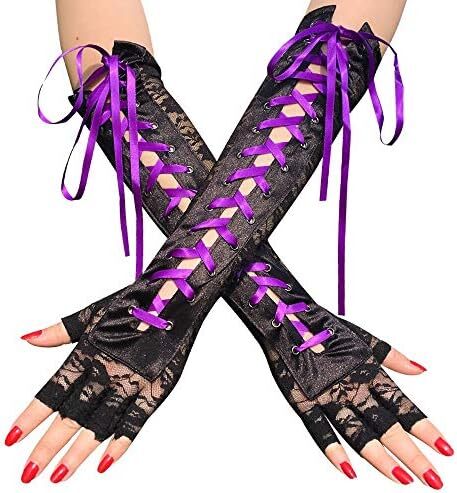 دستکش زنانه بدون انگشت JISEN با آرنج بند استیمپانک گرم کننده بازو Image