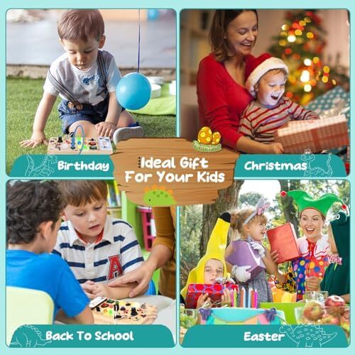 Hoarosall Dinosaur Busy Board with 8 LED Light switches, Toddler Montessori Busy Board, Light Switch Toys Sensory Toys Montessori Toys for 1+ Year Old Baby,Toddler,boy, Blue Image