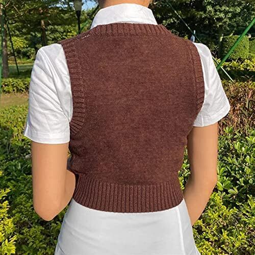 جلیقه ژاکت بافتنی Hyipels Argyle زنانه Y2K لباس بافتنی چهارخانه مدل لباس بافتنی Preppy Style V یقه تاپ تانک دخترانه Image