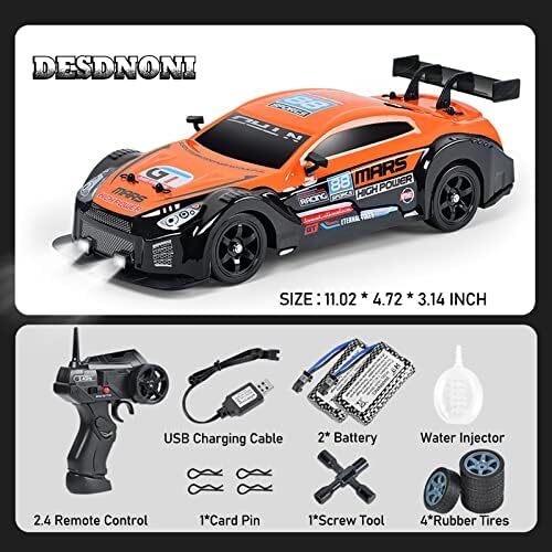 ماشین کنترل از راه دور ماشین RC Drift ماشین 1:16 مقیاس 4WD 18KM/H مدل ماشین با سرعت بالا 2.4GHz با چراغ LED اسپری لاستیک تایر مسابقه ای ماشین اسباب بازی اسپرت برای بزرگسالان پسر دختر هدیه بچه ها 2 عدد باتری قابل شارژ Image