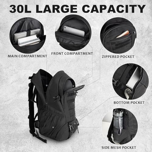 کوله پشتی تاکتیکی Jueachy برای مردان Molle Military Rocksack Pack 30L ضد آب با پچ پرچم ایالات متحده آمریکا Image