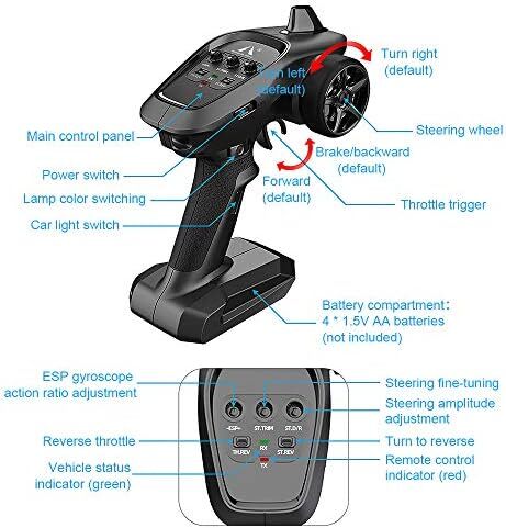 ماشین پرسرعت کنترل از راه دور fisca 1/16، ماشین‌های مسابقه دریفتینگ 4WD RC کامیون 2.4 گیگاهرتزی آفرود 2.4 گیگاهرتز 4X4 اسباب بازی ماشین کنترل سرعت و فرمان با چراغ‌های مخصوص کودکان و بزرگسالان، مشکی Image