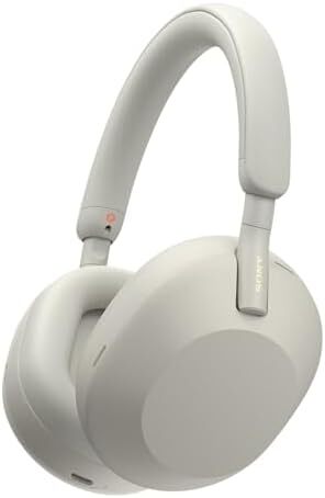 Sony WH 1000XM5 Noise Cancelling Wireless Headphones 30 hours battery life Over ear style Optimised for Alexa and the Google Assistant with built in mic for phone calls Silver, One Size Image