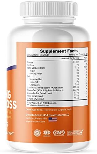 کپسول های رژیمی کاهش وزن Aitnaturals -60 تعداد، چربی سوزی قدرتمند و مهار اشتها - عالی برای رژیم کتو| فرموله شده با گارسینیا کامبوجیا، چای سبز، آلوورا و عصاره خشک زنجبیل Image