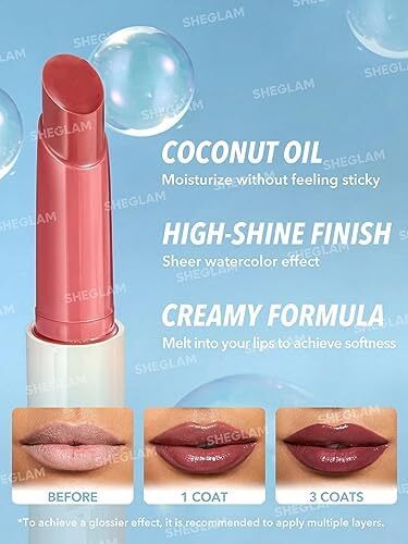 آرایش SHEGLAM - Pout-Perfect Shine Lip Plumper - Moisturizing Plumping Solid Lip Glass Non-Stick Nourishing (فصل توت) Image