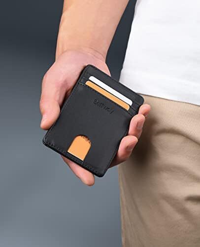 Buffway Mens RFID Blocking Slim Bifold Wallet کیف های کوچک چرمی مینیمالیستی برای مردان با جیب نقدی و جای کارت Image