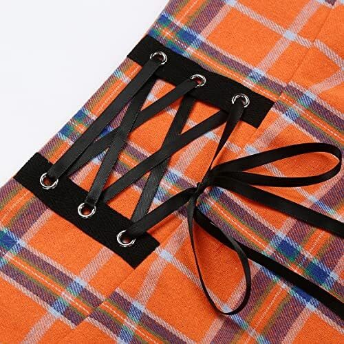 دامن های کوتاه چهارخانه گوتیک IDEALSANXUN برای دامن های چهارخانه کمر بلند زنانه Image