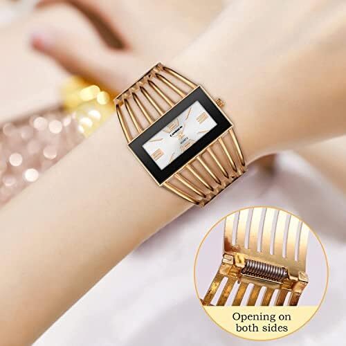 ساعت مچی زنانه، ساعت زنانه النگو ساعت مچی زنانه کوارتز ساعت مچی زنانه با صفحه مستطیل شکل ساعت مچی شیک لوکس بند اسکلت کلاسیک کوارتز ساعت زنانه هدیه زیبا برای زنان Image