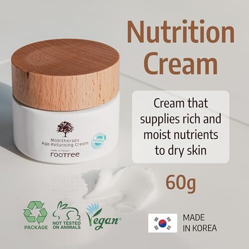 Rootree Mobitherapy Age Returing Cream 60g - کرم کره ای مراقبت از پوست، کرم ضد چروک و ضد پیری، بریتین کننده K Beauty، کرم مغذی صورت، درخشندگی پوست، وگان و بدون خشونت، برای انواع پوست Image