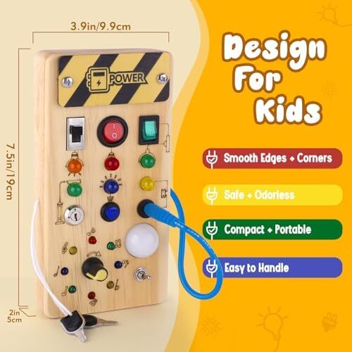 Hoarosall montessori toddler busy board, baby wooden busy board with 8 LED light switches, sensory toys light switch toys travel toys for 1+ year old baby and toddler Image