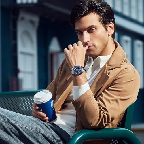 BY BENYAR Mens Watch 100M Waterproof Chronograph Date Watch for Men Brown Leather Strap Quartz Movement Analog Watch Business Casual Gift for Men Image