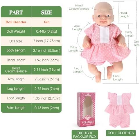 Vollence 7 "Mini Reborn Doll Girl Micro Preemie Full Body Silicone Lifelike Mini Reborn Doll Surprice کودکان ضد استرس Image