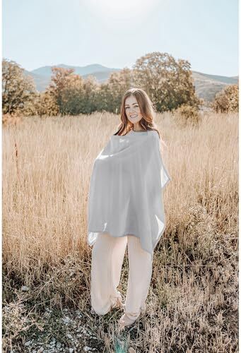 پوشش شیردهی کنسی موسلین برای شیردهی نوزاد، پوشش شیردهی ۱۰۰٪ پنبه‌ای قابل تنفس با حلقه سخت برای پیشبند شیردهی مادر، چتر صندلی خودرو چندمنظوره (خاکستری) (BRJ06) Image