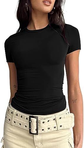 تی شرت آستین کوتاه تمرینی تیشرت یقه گرد زنانه بیگرام باریک و باریک Image